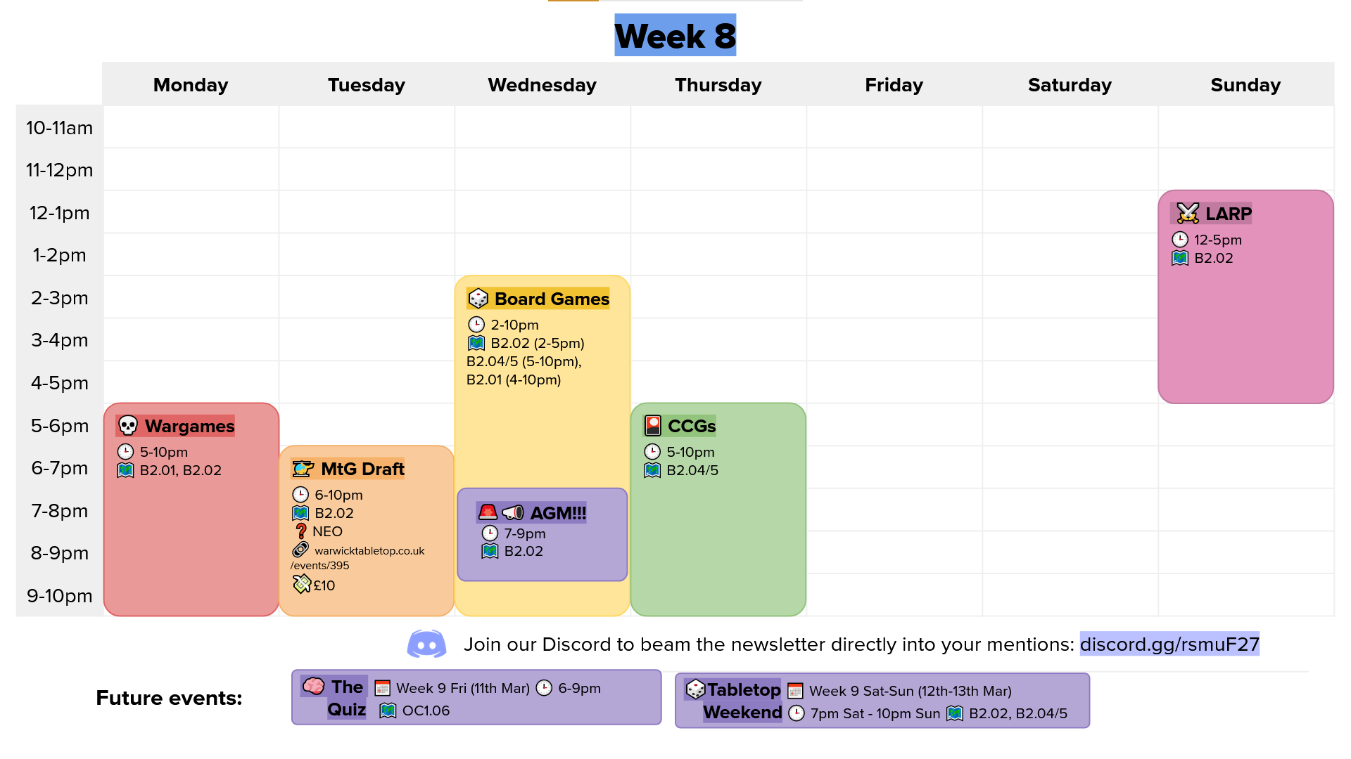 week 8 calendar graphic