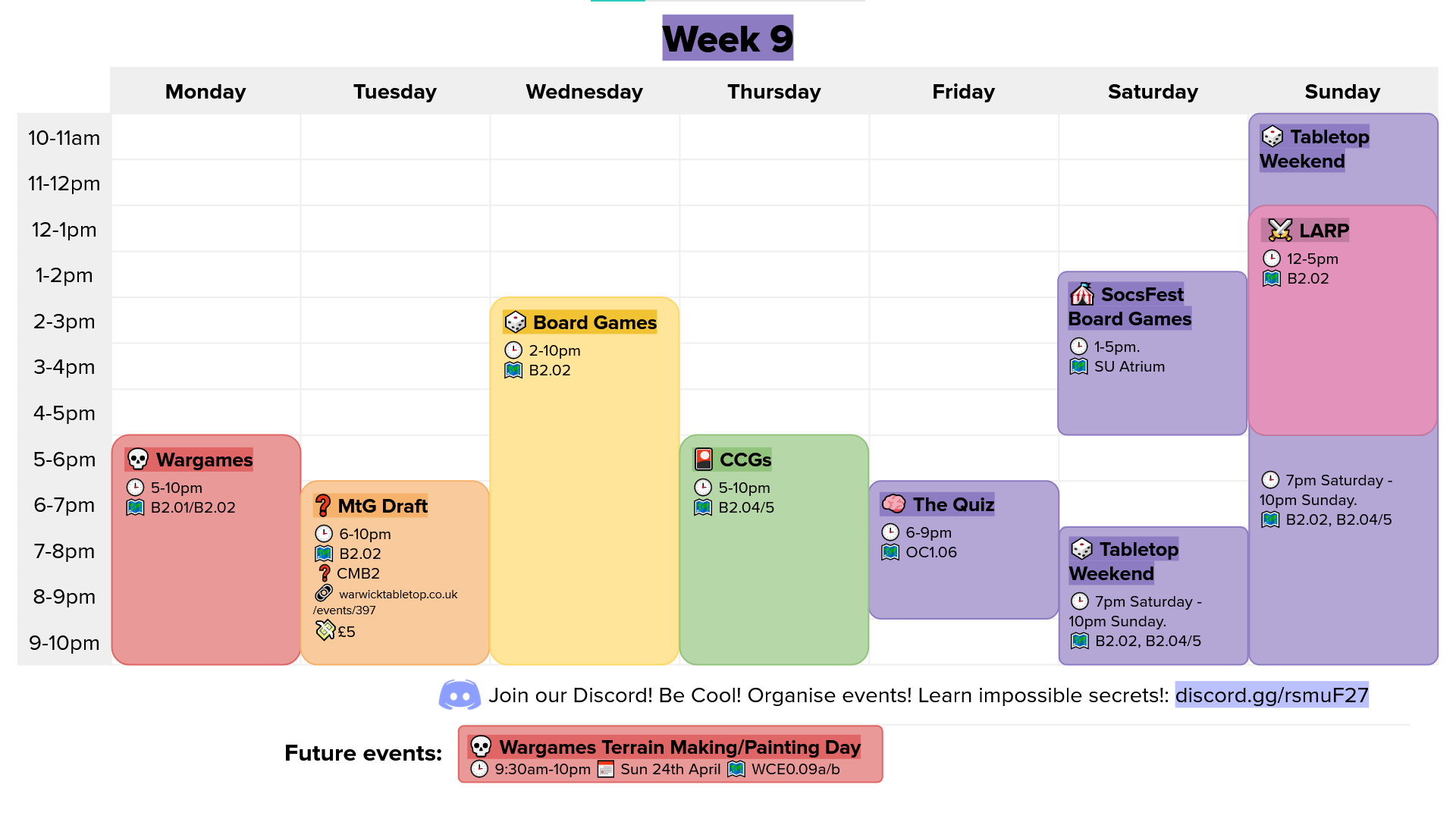 Term 2 Week 9 Timetable