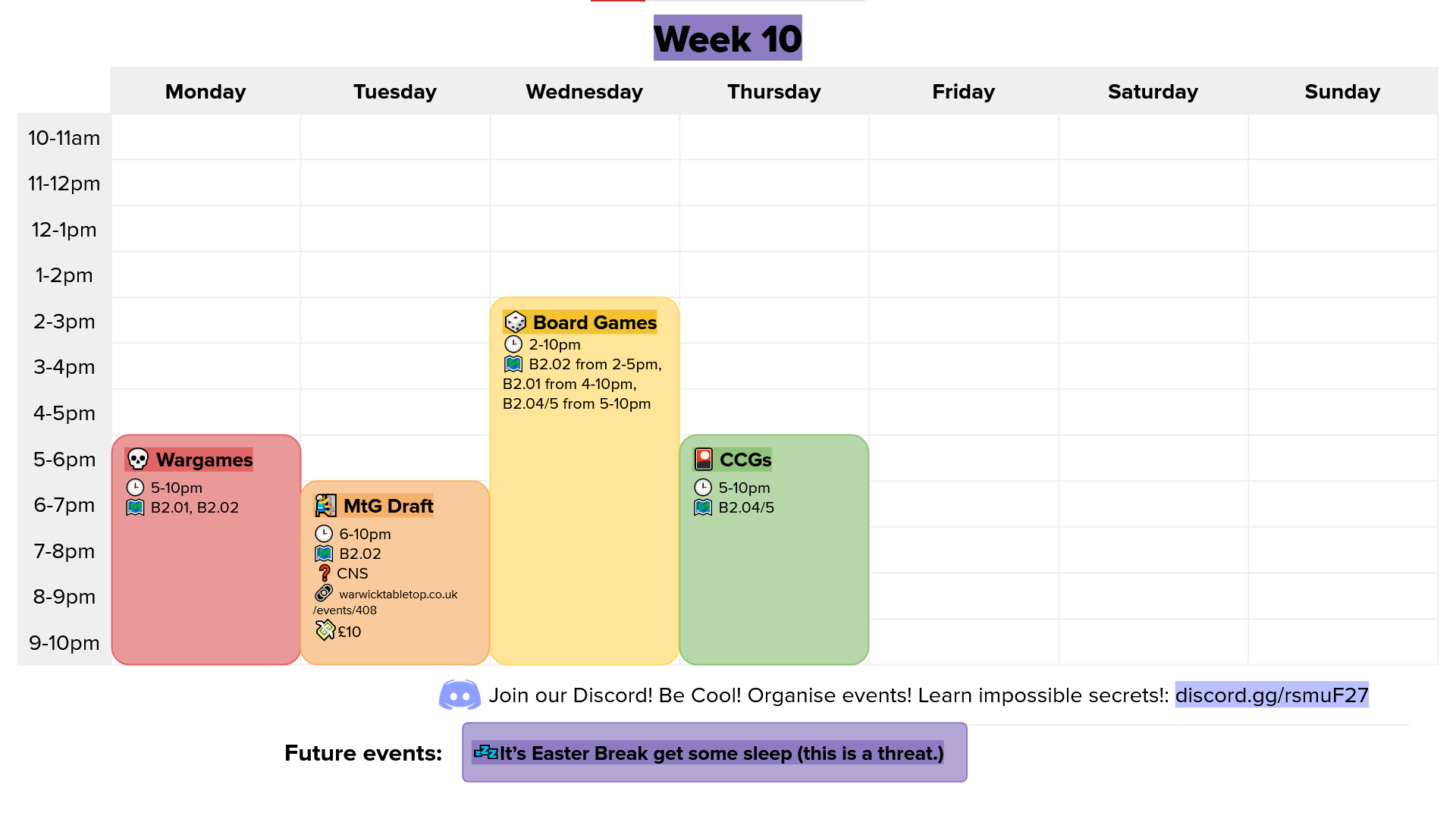 Week 10 calendar graphic