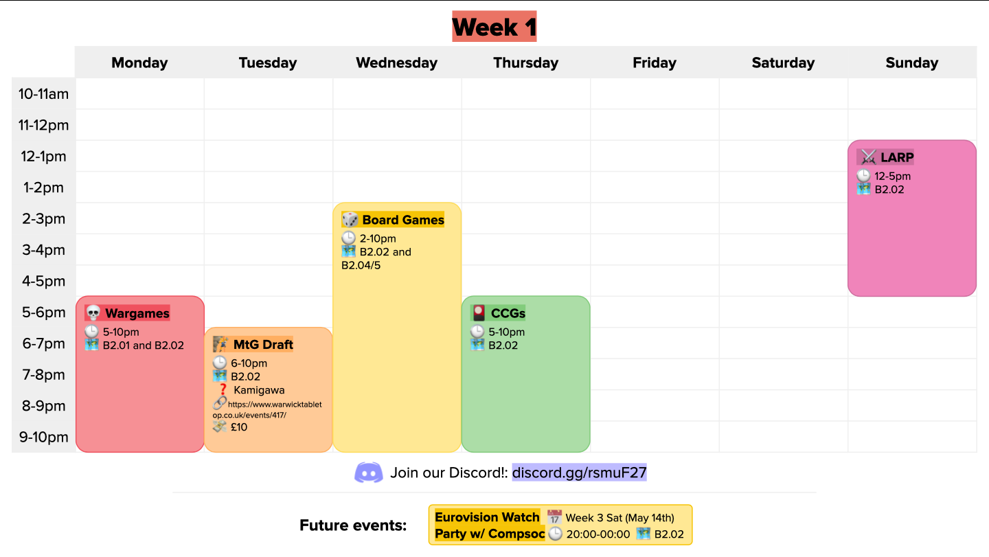 week 1 calendar graphic
