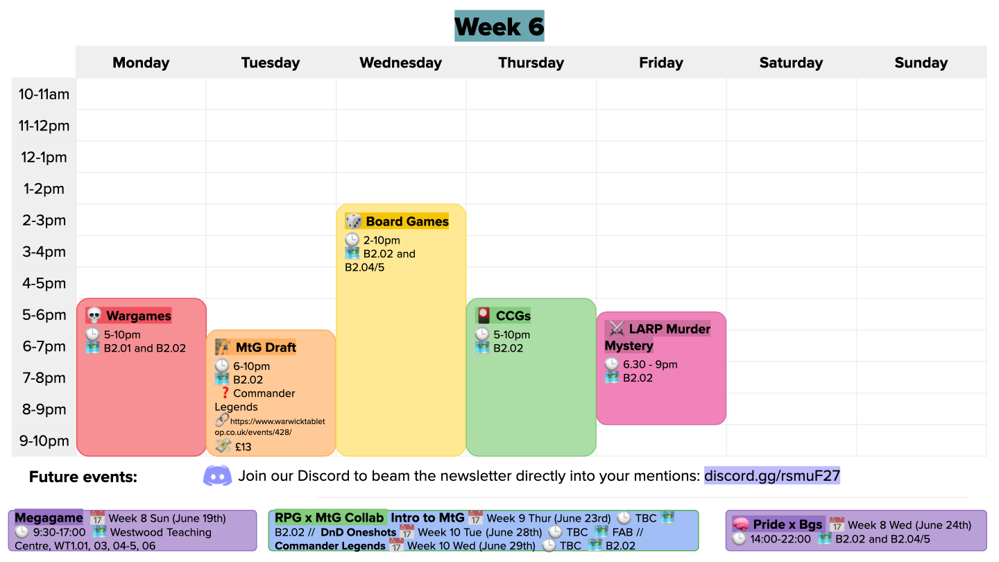 week 6 calendar graphic