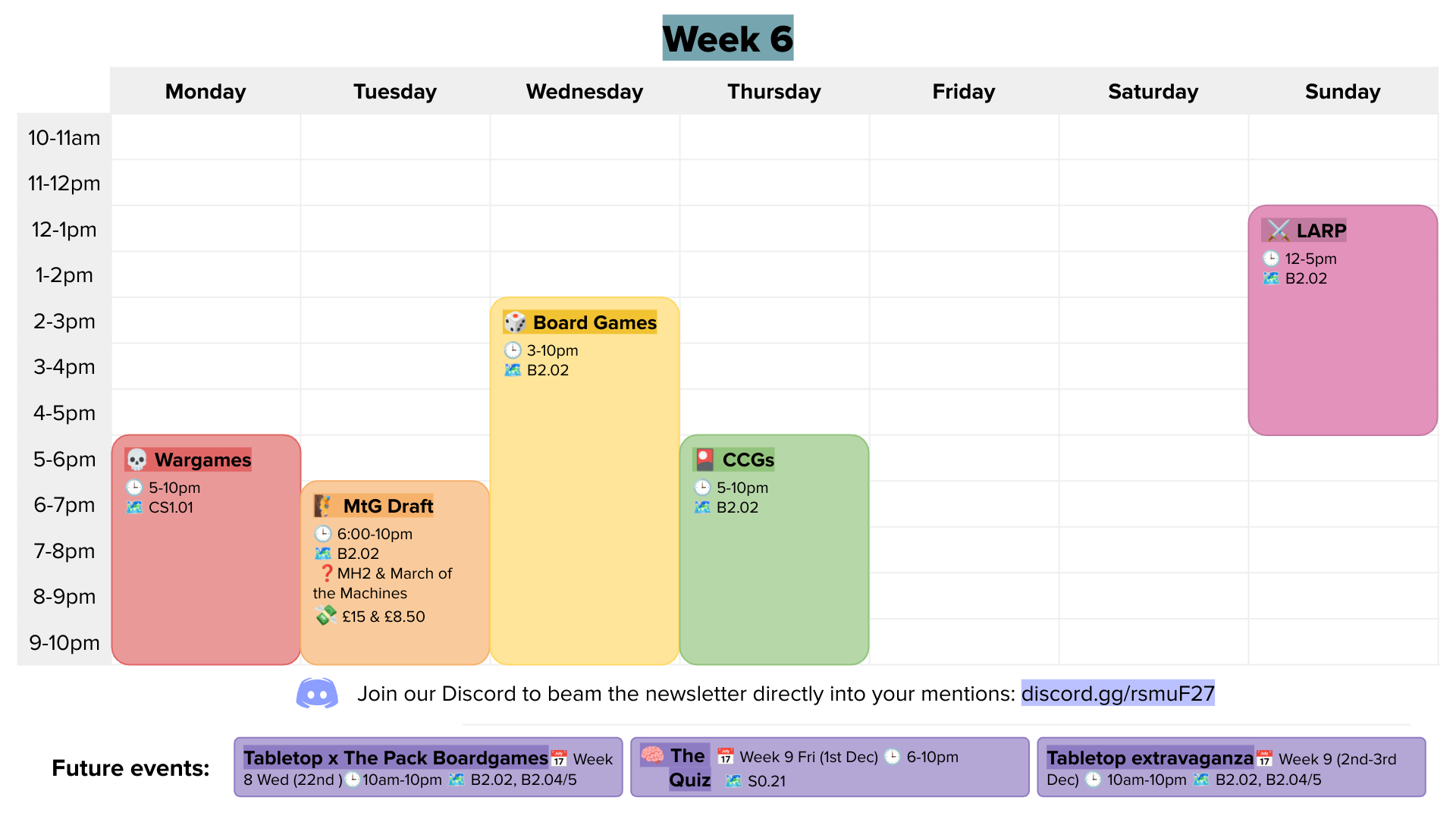 week 6 calendar graphic